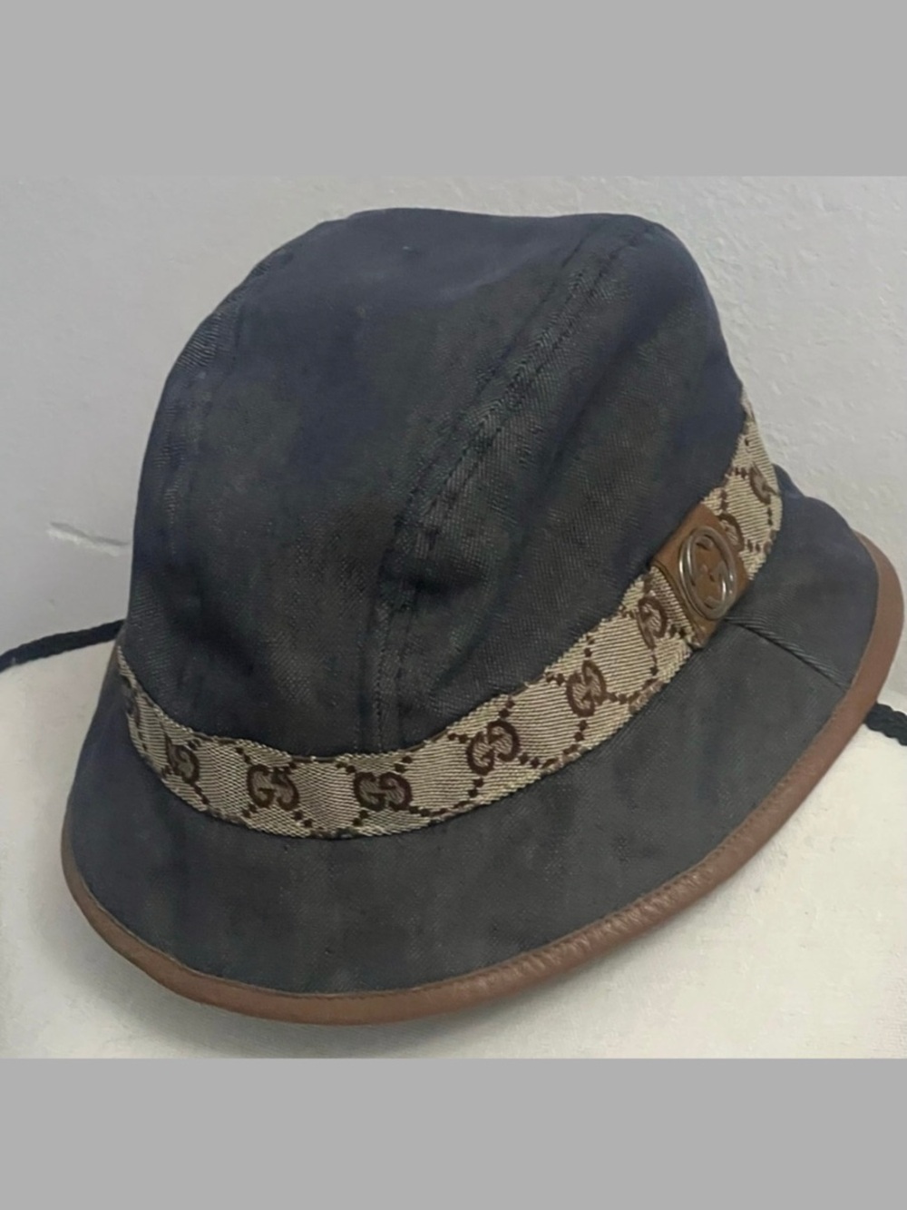GUCCI Authentic GG‎ Canvas Unisex Designer Denim Hat M Blue Beige Luxury Casual - Picture 3 of 6